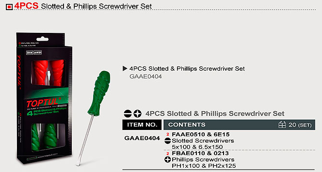 4PCS Slotted & Phillips  Screwdriver Set  Satin/ Color Box